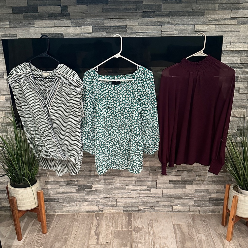 Women's Blouse Trio - Black, Green, Wine